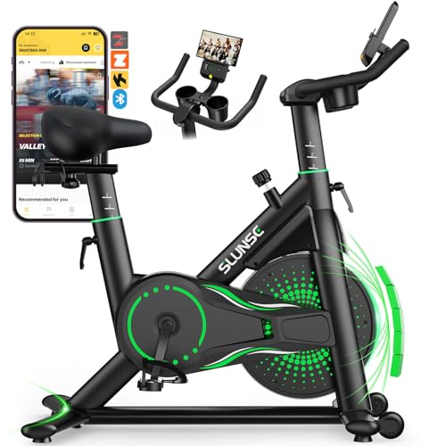 SLUNSE Exercise Bike for Home Use, Adjustable Magnetic Resistance Spin bike with Smart APP, Home Gym Equipment Stationary Bike with Dumbbell Rack, LCD Display, Tablet Holder, 180KG Weight Capacity