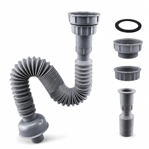 Flexible Waste Pipe, Sink Drain Pipe Fits 32Mm 45Mm 56Mm Drain | Flexible Expandable 14-36 Sewer Pipe, With 3 Adapters & Sealing Rings, Under Sink Drain Extension For Bathroom and Kitchen