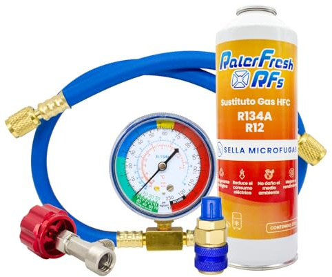 Gas Refrigerante Organico para Aire Acondicionado Coche Ralerfresh RFs Equivalente a 650gr sustituto de los Gases R134a y R12 (RFs + Manometro de Manguera)