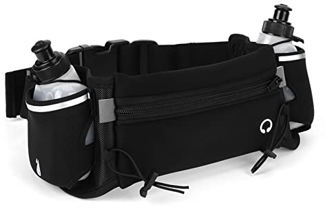 CFTGIW Laufgürtel mit Flasche Outdoor Sport Taillenbeutel Setgreen Anywhere 2 Übungsflasche Zum Laufgürtel mit Taschensport -Taillenbagwaist Bag Flasche Wassersicherer Taillenbeutel (Black)