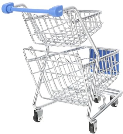 ibasenice Mini Shopping Cart Model Iron Desktop Ornament Small Supermarket Trolley Handcart with Wheels for Office Kitchen Storage and Decoration