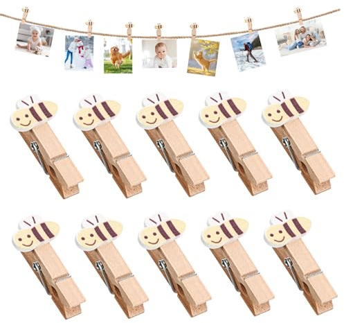SMASOLO Mini Mollette in Legno Naturale a Forma di Spago Set 10 Pezzi per Foto Artigianato Snack e Bomboniere Clip Decorazioni Feste
