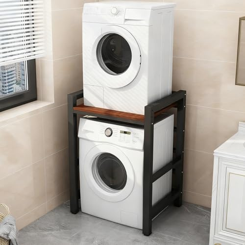 Meuble Machine à Laver et Seche Linge, Superposition Lave Linge Seche Linge, 3 Hauteurs Réglables, pour Buanderie Salon Salle De Bain Cuisine Balcon(Black d)