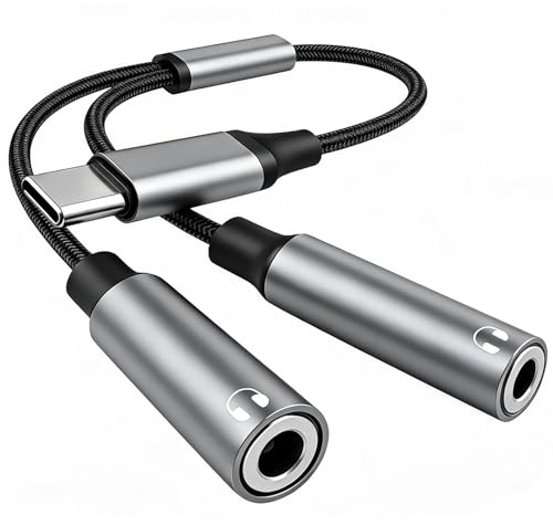 Lullu Adattatore per Cuffie USB C Jack 3.5 mm, Splitter Type USBC Jack Hi-Res 24Bit/96KHz Aux Aac Audio Cavo per iPhone 17 Pro Max/16 Plus/15 iPad Pro Air Macbook Galaxy S25 Ultra S24 S23 Pixel 8/7
