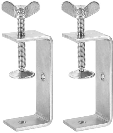 sourcing map 2 Pcs 304 Stainless Steel C Clamps 85mm Square Mini Tiger Clamp Adjustable Heavy Duty Metal U Clip with Press Screw for Woodworking Welding Mounting, Silver