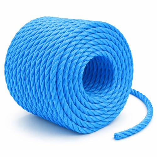 Flatro Blaues Polypropylen-Seil, 30 m lang, 8 mm starke Schnur, 885 kg Bruchlast, strapazierfähiges 3-strängiges starkes Seil, ideal für Planen, Umreifung von Gegenständen, Ladung, Bootfahren