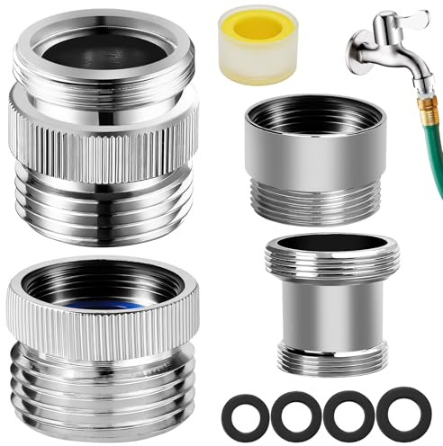 4Pcs Brass Faucet to Hose Adapter with Aerator, Sink Hose Adapter Set with Washers & Tape – Fits G1/2 Female, 55/64 Female, and 15/16 Male, Connects to 3/4 GHT Garden Hoses