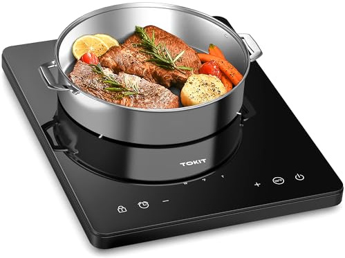 TOKIT 2 000 W induktionshäll, induktionsplatta med 9 individuella effektnivåer, 90 minuters timer, ultratunn 40 mm, svart för köket (svart)
