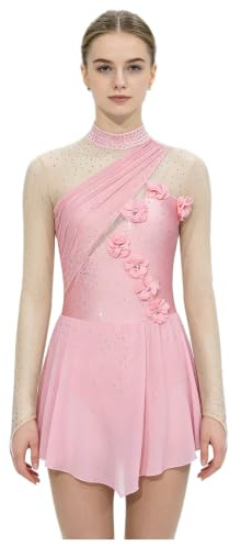 Runhomal Blumenstickerei Ballettkleid Für Damen Langarm Ballett Trikot Mit Chiffon Rock Wickelrock Gymnastik Tanzkleid Ballettkleidung Trainingskostüm Dancewear
