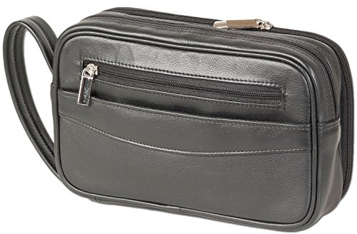 Rimbaldi HANDGELENKTASCHE HANDSCHLAUFE VIELE FÄCHER (Maße L*H*T: ca. 25 * 15 * 7 cm) Rind-Nappaleder SCHWARZ