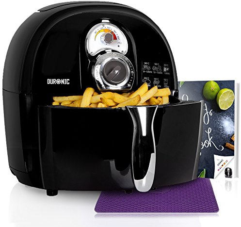 Duronic AF1 BK Heißluftfritteuse 4,5 L Mini Backofen Frittieren ohne Öl | Retro Design, ideal zum Dünsten, Backen und Frittieren ohne Öl, Airfryer mit 1500 W