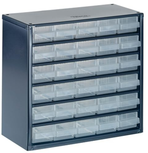 Raaco Kleinteilemagazin C6-30 mit 30 Schubladen zur Kleinteile Ordnung | Tragkraft 19.8 kg, 15 x 30.6 x 28.3 cm, geeignet für Wandmontage, Schraubenregal für Kleinteile für Werkstatt Ordnungssystem