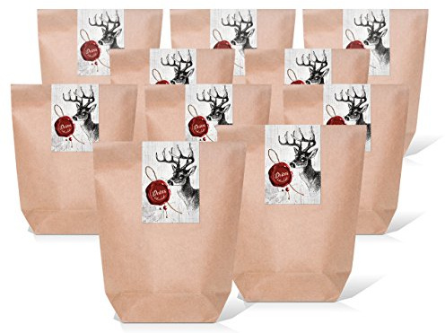 Logbuch-Verlag 25 kleine Geschenktüte Kraftpapier braun HIRSCH Aufkleber Deko give-away Verpackung Weihnachten Papiertüte 14 x 22 x 5,6 cm