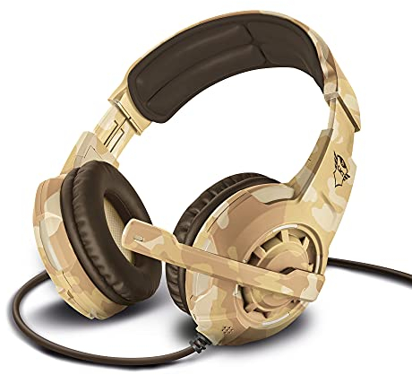 Trust Gaming Cuffie GXT 310D Radius con Microfono e Archetto Regolabili, 3.5 mm Jack, Filo, Over Ear, PC, PS4, PS5, Xbox Series X, Xbox One, Switch, Camuffamento del Deserto