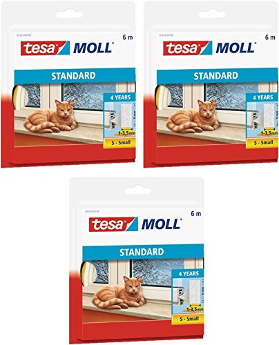 tesamoll® STANDARD I-Profil Schaumstoffdichtung für Fenster und Türen (6mx9mmx4mm / 3er Pack, weiß)
