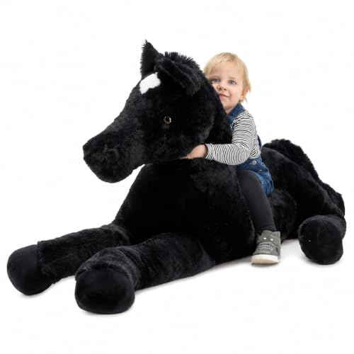 Sweety Toys 10998 XXL Pferd Plüschpferd Blacky liegend 160 cm | weiches Kuscheltier zum Kuscheln für Jungen & Mädchen