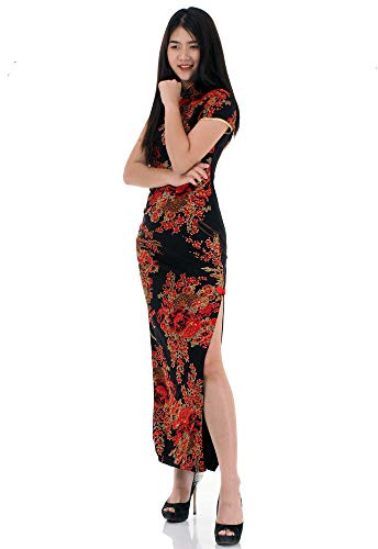 Traditionelles China Qipao Asia Kleid Elegant S M Schwarz