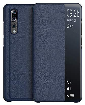 KANSI kompatibel mit Huawei P20 Pro Hülle, Smart View Flip Hülle + Panzerglas - Navy