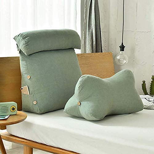 Rückenkissen Einstellbare Keilkissen mit Knochenkissen Abnehmbarer waschbarer Bezug und Seitentasche Fernsehkissen Bücherkissen Lesekissen für Bett Sofa,Grün,45x45cm(18x18)