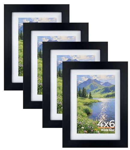 Giftgarden 4 Pack Black 6x4 Photo Frames with Mat or 7x5 Photos without Mat | Wall Decor or Tabletop Decoration