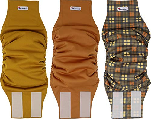 Petsweare Wasserdicht Saugfähigkeit Waschbare Robuste Wiederverwendbare Hundewindeln Inkontinenzunterlage für Männlichen Welpe und Hunde 3 Pack (Large, Dunkelgelb)