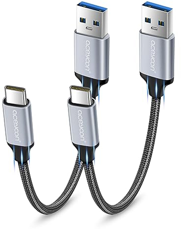 aceyoon Cavo USB C Corto [2 Pezzi 20cm], Cavo USB 3.0 Type-C Ricarica Rapida e Trasmissione, 3A Cavo Dati USB Type C in Nylon per Samsung S21 S20 S10 A20e A51, per Huawei P40 Pro P40 Lite
