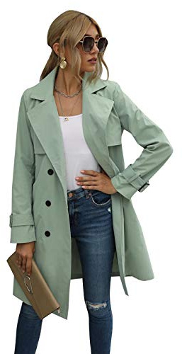 Geagodelia Cappotto Donna Primaverile Doppiopetto Lungo Cappotto Classico Antivento Giacca Autunnale Trenchcoat S-XL (Verde, l)