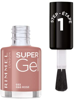 Rimmel Super Gel, 33 R&B Rose, Long-Lasting Nail Polish, Glazed Finish, Easy Application, Gel-like Manicure, Chip Resistant, Clean Formula, 12ml