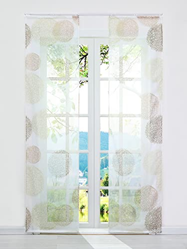 ESLIR Schiebegardinen Set 2er Flächenvorhänge Gardinen mit Klettband Schiebevorhang Transparent Vorhang mit Zweige Muster Voile Sand BxH 57x225cm 2 Stück