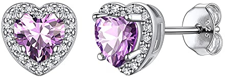 Suplight Orecchini Argento con Zirconia di Forma Cuore Orecchini Donna Argento 925 con Pietre Portafortuna 12 Mesi, Accessori Elegante con Confezione Regalo
