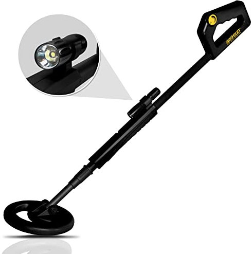 allsun Handheld Lightweight Metal Gold Detector with 6 Inch Rainproof Search Coil 29.5-40 Inch Height Adjustable Stem Flashlight Black