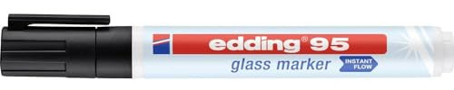 edding 95 Glass Marker - Black - 1 Glass Pen - Round Nib 1.5-3 mm - Washable Window Marker Pen - for Writing and Marking on Glass Surfaces, Windows, glassboards, whiteboards - Dry-wipeable