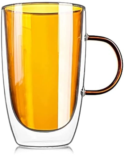 Habiba Klare Bierkrüge Glas für Kaffeeglas Doppelwandige isolierte Biergläser mit großem Griff Bierbecher für Saft und Bardekoration
