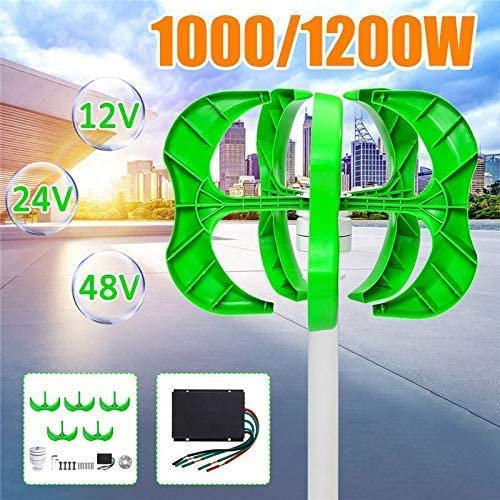 AZICYN Turbinas eólicas Generador de Viento 5 aspas, 1200W / 1000W Generador de Viento 5 aspas Generador 12/24V/48V Aerogenerador Controlador Vertical (48v 1200w)