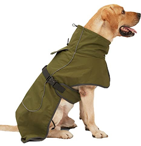 Hundejacken Weste Winddicht Schneeanzug Hundekleidung Outfit für Herbst und Winter, warm, gepolstert, wasserdichte Jacke,Armeegrün,M