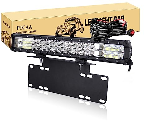 PICAA Arbeitsscheinwerfer 7D 20 Zoll 288W LED Lichtbalken Zusatzscheinwerfer Bar Spot Flutlicht Kombination für SUV Offroad ATV UTV Traktor 4x4 Auto Mit 15 Zoll Kennzeichenhalterung