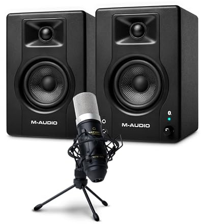 M-Audio BX4BT 4.5 Studio Monitors & PC Speakers with Bluetooth for Recording and Multimedia & Marantz Professional MPM-1000 - Studio Recording Condenser XLR Microphone