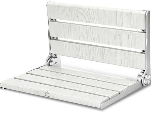 Wall Mounted Shower Seat – 16IN Teak Fold Down Shower Seat for Elderly, Disabled & Pregnant Women – Sturdy Shower Benches for Inside Shower with 400LB Capacity – 2026 Premium White Shower Bench