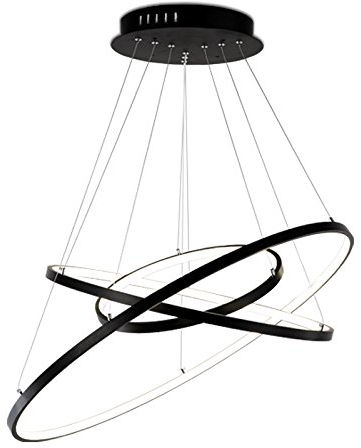 Eurohandisplay Euroton 2130-3 Black 80x60x40 cm Ringe LED Pendelleuchte mit Fernbedienung Lichtfarbe und Helligkeit einstellbar Acryl-Schirm Schwarz lackierter Metallrahmen individuelles Design A+