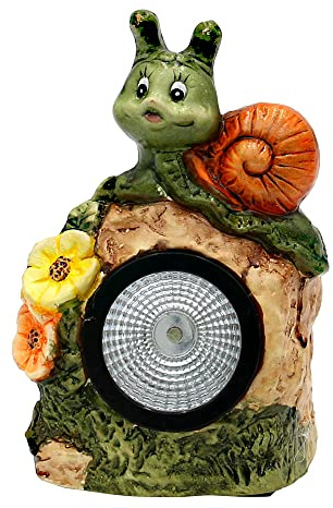 Dekohelden24 ***Solar-Keramik Schnecke/Dekoschnecke mit Beleuchtungt, Gartendeko, Maße ca. 11 x 8 x 16,5 cm