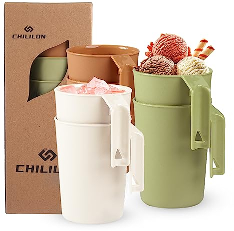 Chililon Taza, 6 tazas de café, vasos de 350 ml para niños y adultos, sin melamina, para agua, leche, té, reutilizable e irrompible, apto para lavavajillas y microondas