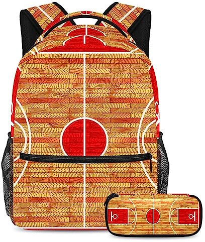suojapuku Leichte Rucksack-Federmäppchen-Kombination,Bookbag-Stifttasche,Schreibwarentasche,Court-Basketball-Muster Drucken