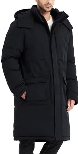Rejork Men's Extra Long Parka Winter Coats Hooded Puffer Jacket Heavy Warm Water-resistant Outerwear Cold Weather, Black, L