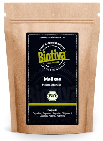 Lemon Balm Organic 180 Capsules | Melissa officinalis | 450mg | Lemon Balm | Without additives | Bottled and Controlled in Germany | Biotiva