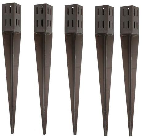 5 x Fence Post Holder 75mm posts Support Drive Down Spike Wedge Grip Brown for 75mm x 75mm posts, 600mm spike (3 x 24) Eliza Tinsley Swiftpost, Pack of 5