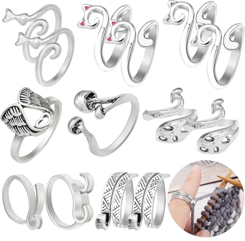 RechicGu 14 Pcs Crochet Knitting Ring Set Adjustable Crochet Tension Ring,Fingers Yarn Guide Knitting Ring for Women Mother Grandma Gift Mushroom Set