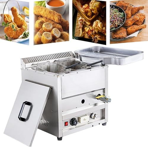 ZXSYYDS Friteuse à Gaz Gpl De Comptoir en Acier Inoxydable, Friteuse à Gaz Propane De Comptoir, Friteuse à Réservoir De Grande Capacité,pour La Cuisine à Domicile du Restaurant De Frites,A