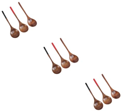 TOPBATHY 9pcs Natural Wood Soup Spoon Ergonomic Handle Cutlery for Mixing Serving and Easy to Clean