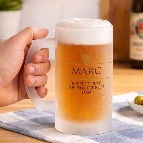 Wanapix | Chopes à Bière Opaques | Personnalisez avec Nom | Verre Givré | 500 ml | Passe au Lave-vaisselle | Beer