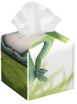 Niedlicher lustiger Frosch beim Yoga bedruckte Taschentuchbox-Abdeckung, quadratischer Leder-Tuchpapierhalter für Zuhause, Hotel, Auto, Büro, Dekoration